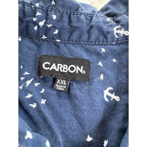 Carbon Mens XXL Navy and White Button-Up Shirt With Anchor and Bird Print - Picture 3 of 6